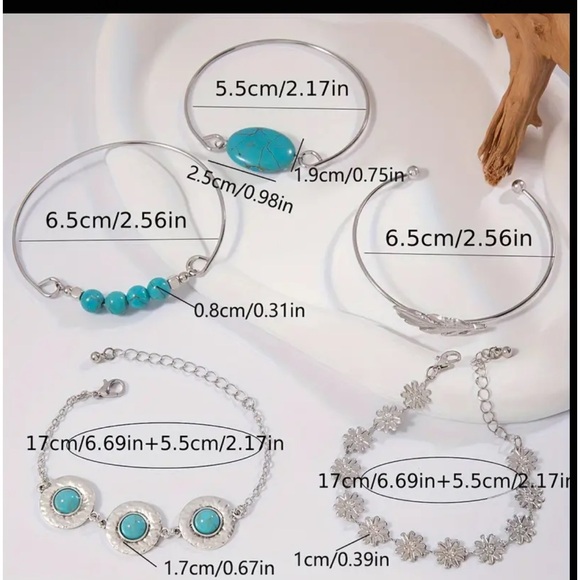 Bohemian Style Silver and Turquoise Bracelet Set - Picture 4 of 5